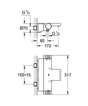 Grohe Grohtherm 2000 34464001 Смеситель с термостатом для ванны, Хром