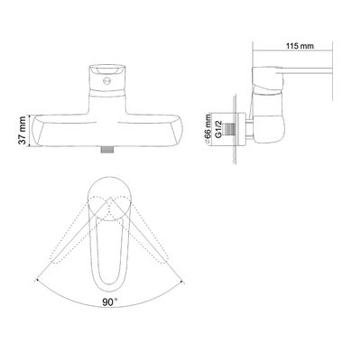 KINK смеситель для душа однорычажный, хром 35 мм