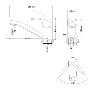 BARON смеситель для кухни однорычажный, излив 160 мм, хром 40мм